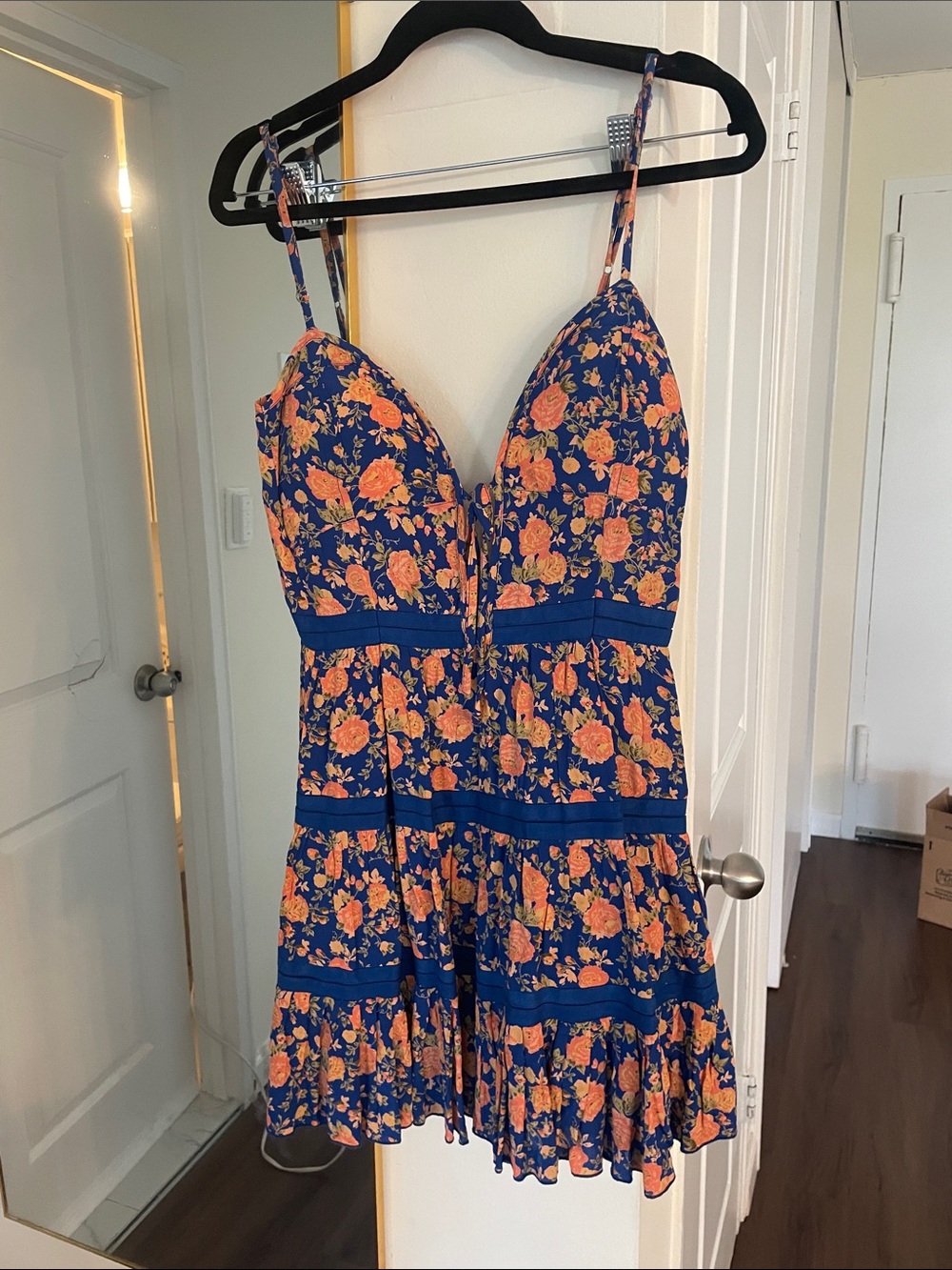 Tularosa Navy Mini Dress with Orange Floral Print
